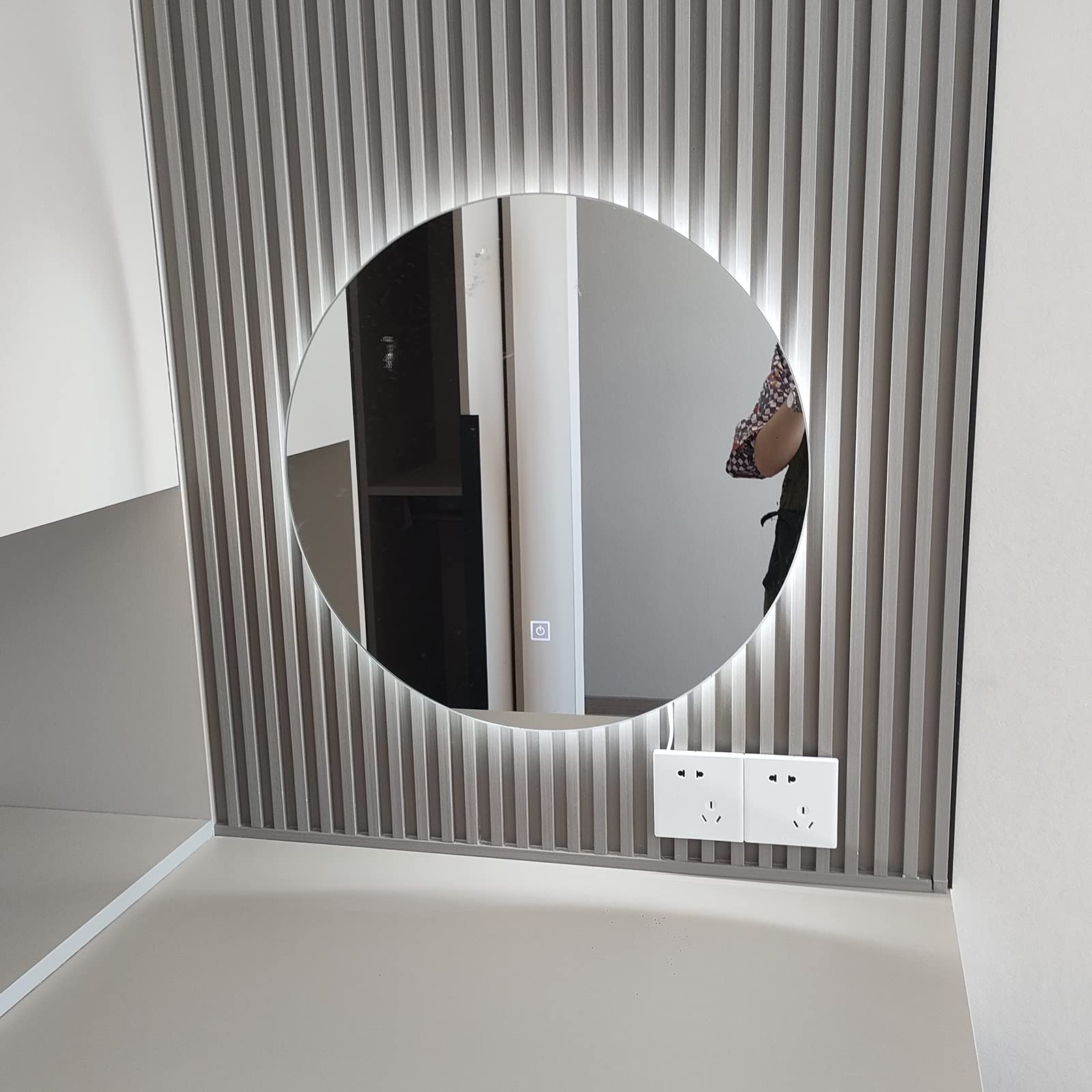 Specchio da Bagno Senza Cornice Illuminato a LED, Specchio Decorativo da Parete Rotondo Luce LED Dimmerabile, Specchio cosmetico con Sensore Touch Control, Specchio Argento HD 5MM (Color : W