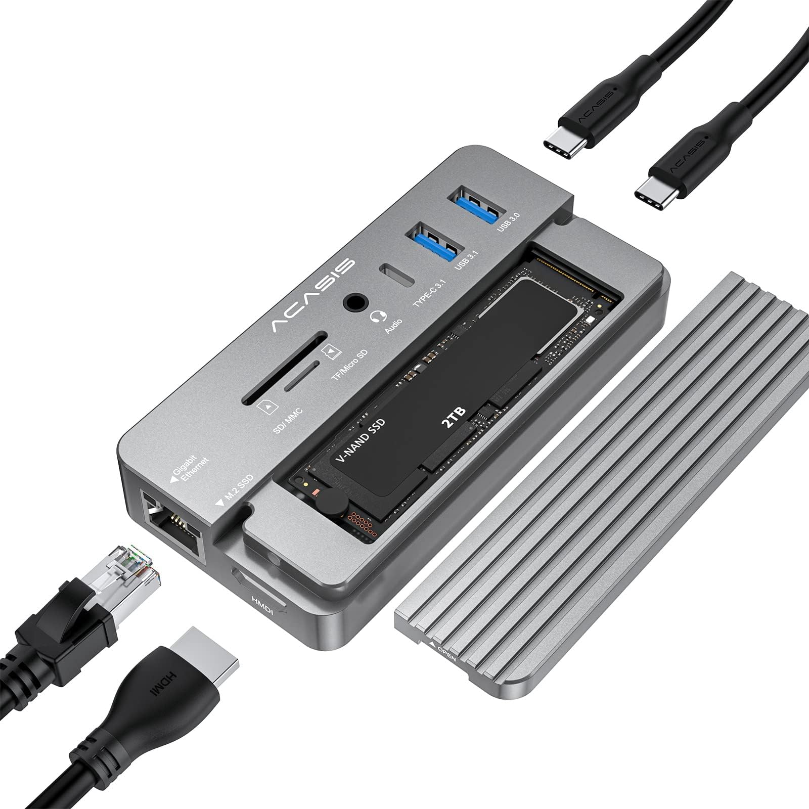 ACASIS 10-in-1 Docking Station USB-C 3.2 HUB 10Gbps with M.2 NVME and SATA SSD Enclosure HDMI 100W PD for PC/MAC