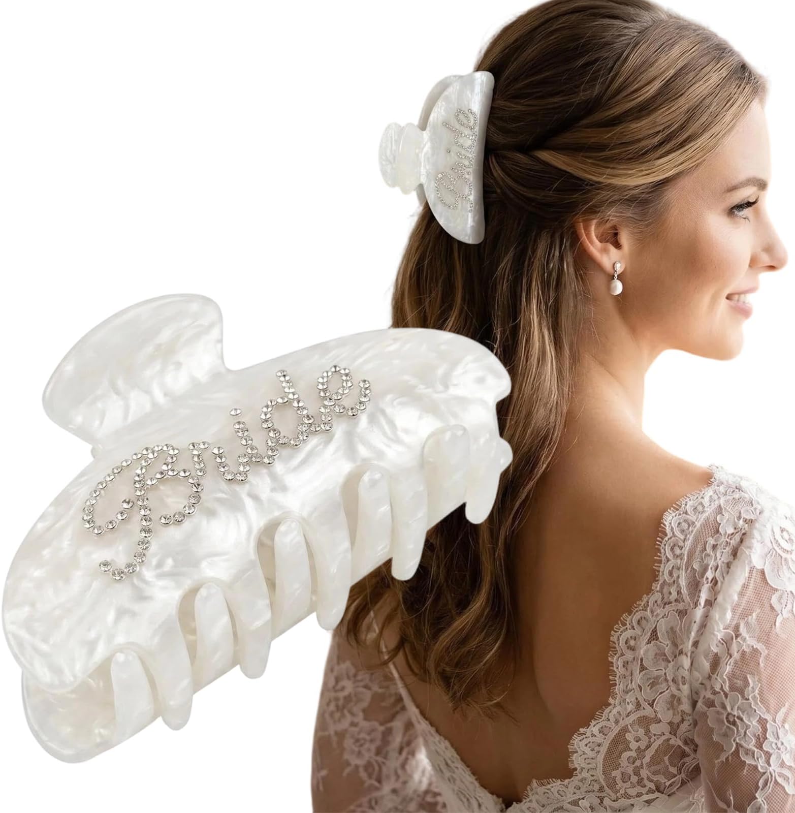 Exquisite Bride Hair Claw Clip, Hen Party Accessories for Women Girls, Rhinestone Banana Claw Clip Bride To Be Accessories for Bridesmaid Wedding Party
