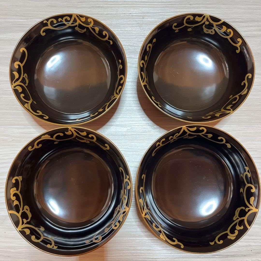 木製輪島塗椀 懐石道具 黒塗 秋草蒔絵 箸洗 小吸い物 5客 A3019木製