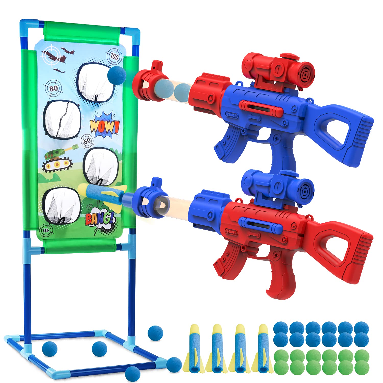 SLDALES Shooting Target Toy Gun, With 24 Foam Ball, 4 Foam Arrow, Kids