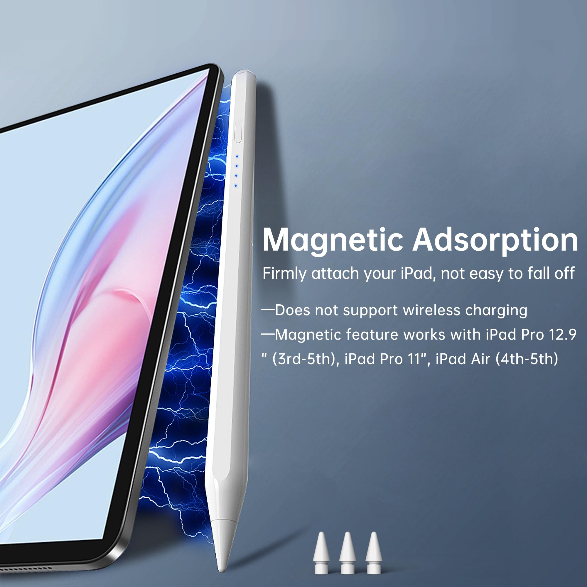 Lápiz capacitivo para iPad (2018-2025) Apple Pencil con rechazo de palma, carga rápida, sensibilidad de inclinación, para iPad 11/10/9/8/7/6ª generación, Pro de 13 pulgadas/12.9 pulgadas/11