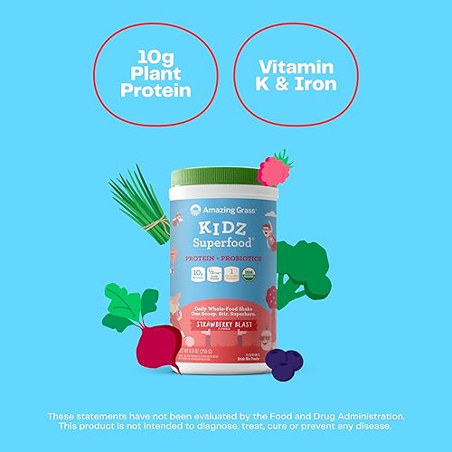 Miniatura 10 de Amazing Grass Kidz Superfood - Batido superalimento para niños Proteína vegana y probióticos para niños con 12 taza de hojas verdes