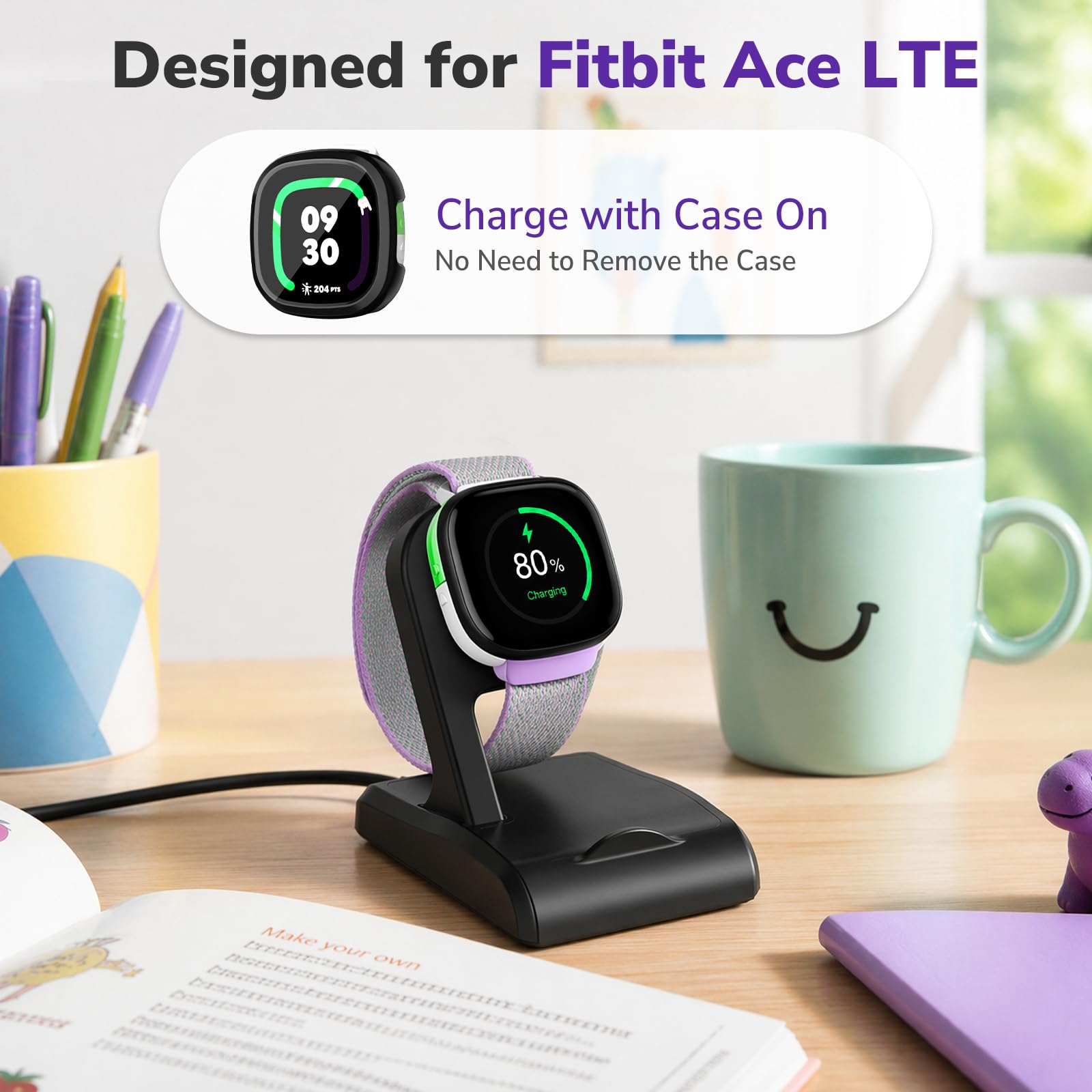 Chargeur compatible avec Google Fitbit Ace LTE, station d'accueil de charge antidérapante avec câble USB de 0,9 m