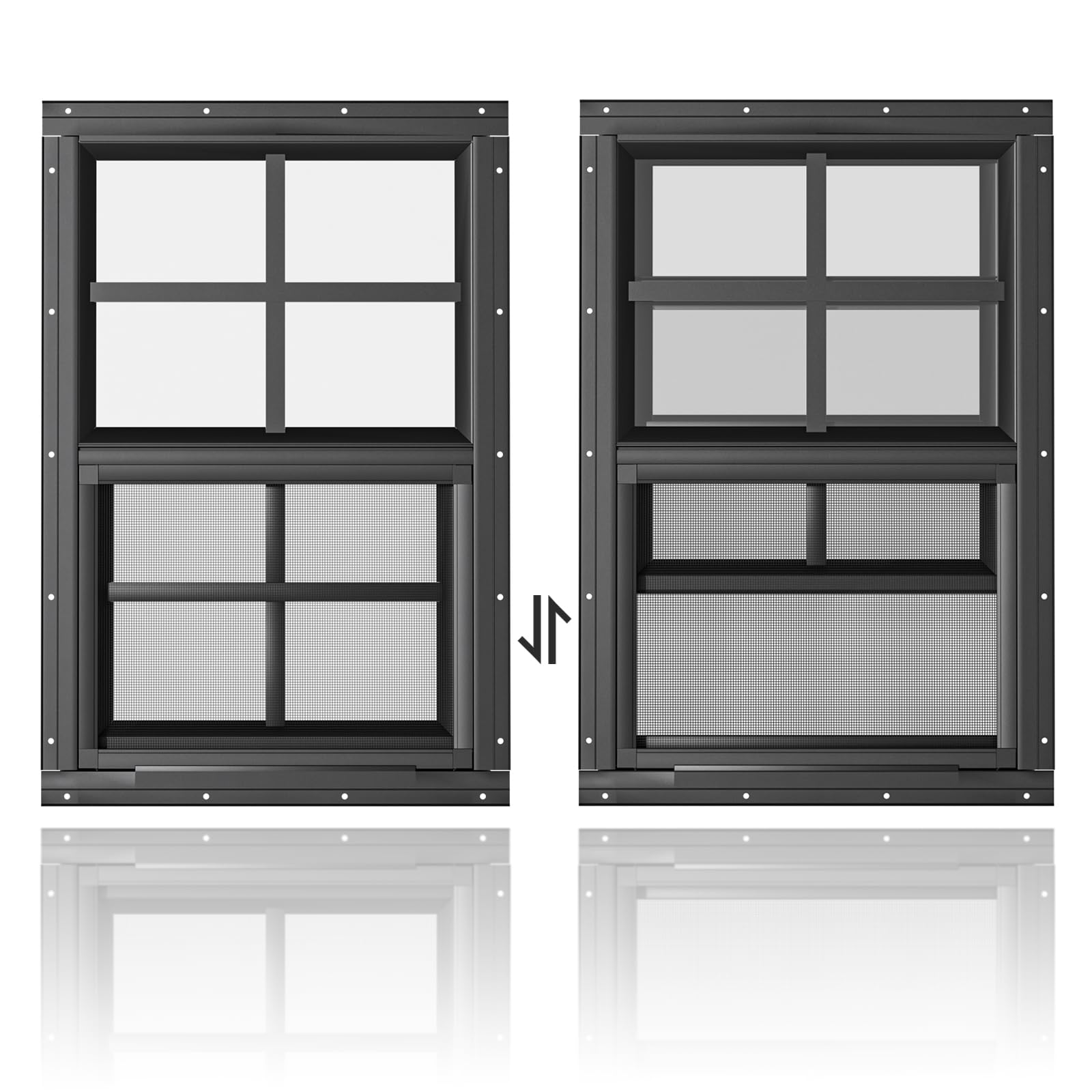 WRISIN 2 Pack Shed Windows 14" W x 21" H Flush Mount, Black Household Windows for Playhouses, Barns, Chicken Coop