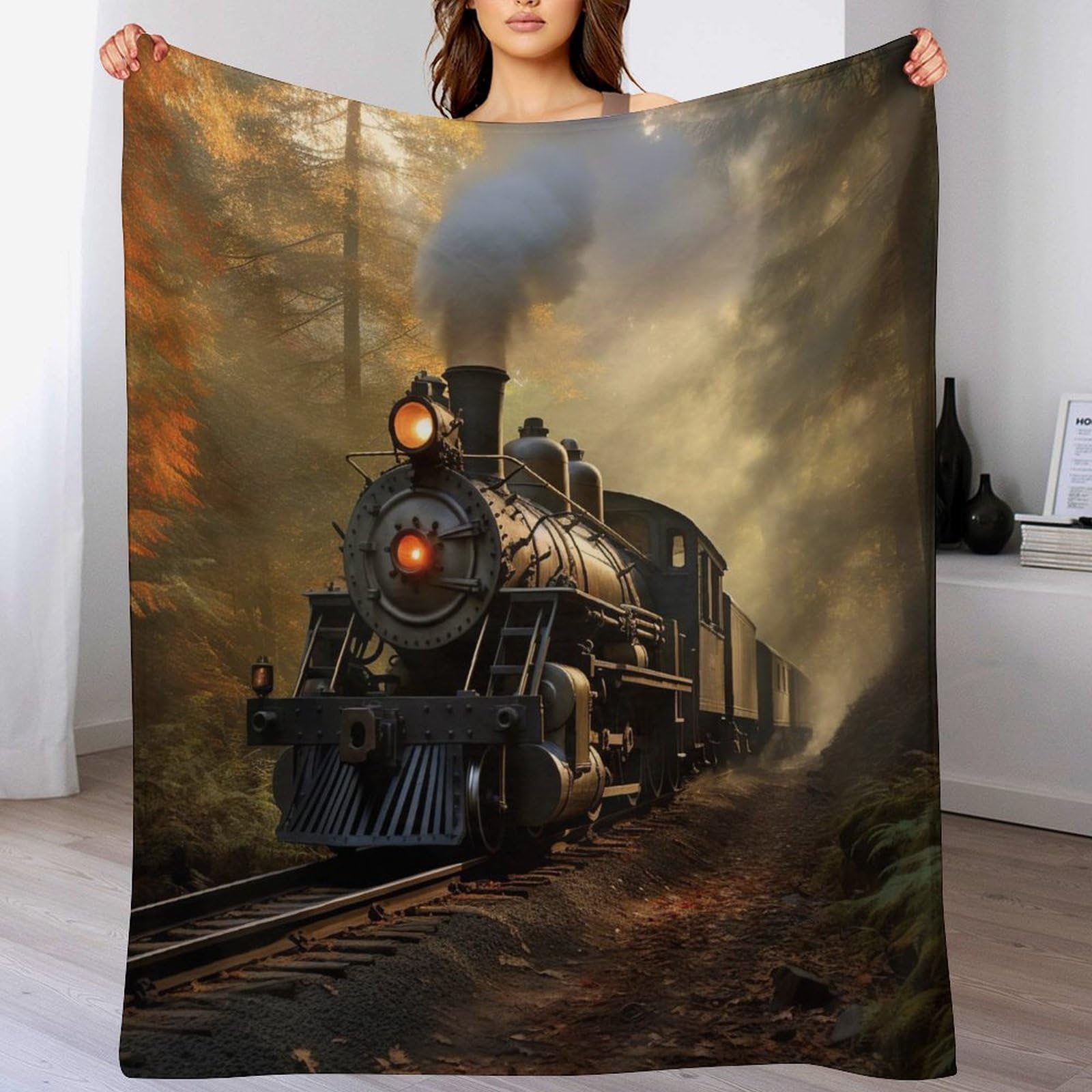 Manta de tren de vapor para regalo original de cumpleaños en adultos y niños
