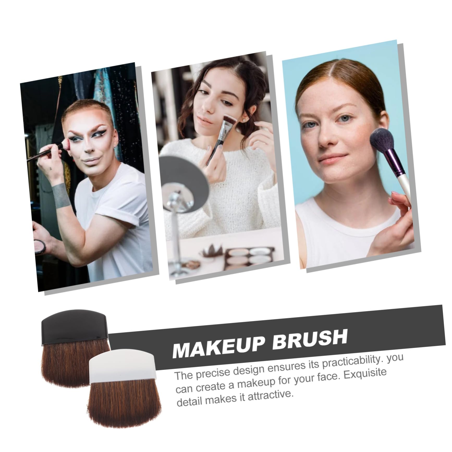 LIFKOME 2Pcs Portable Foundation Brush Professional Makeup Tools White Black Smooth Handle for Blending Buffing for Blush Application