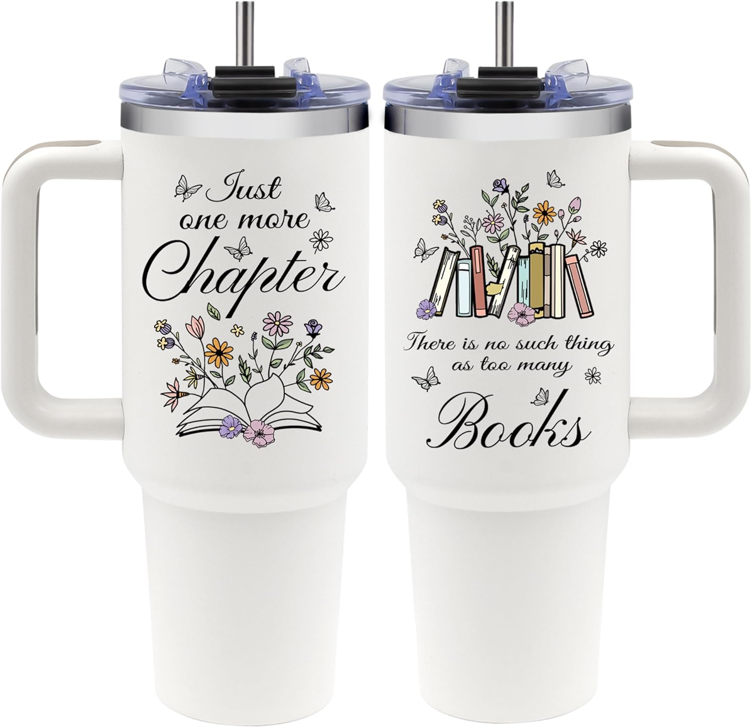 Gifts for Book Lovers Women, Book Lover Tumbler with Handle - 40oz Stainless Steel Travel Mug Insulated Coffee Cup, Bookish Bookworm Gift - Literary Librarian Gift - Reading Gifts for Readers Woman