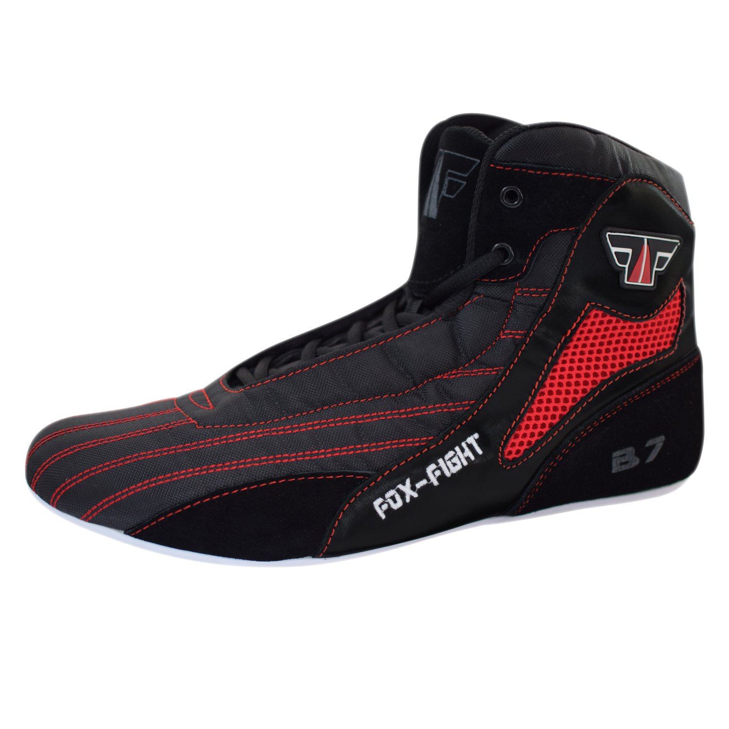 FOX-FIGHT B7 - Scarponi da boxe, per atletica, fitness, palestra, bodybuilding, alta qualità, colore: nero e rosso