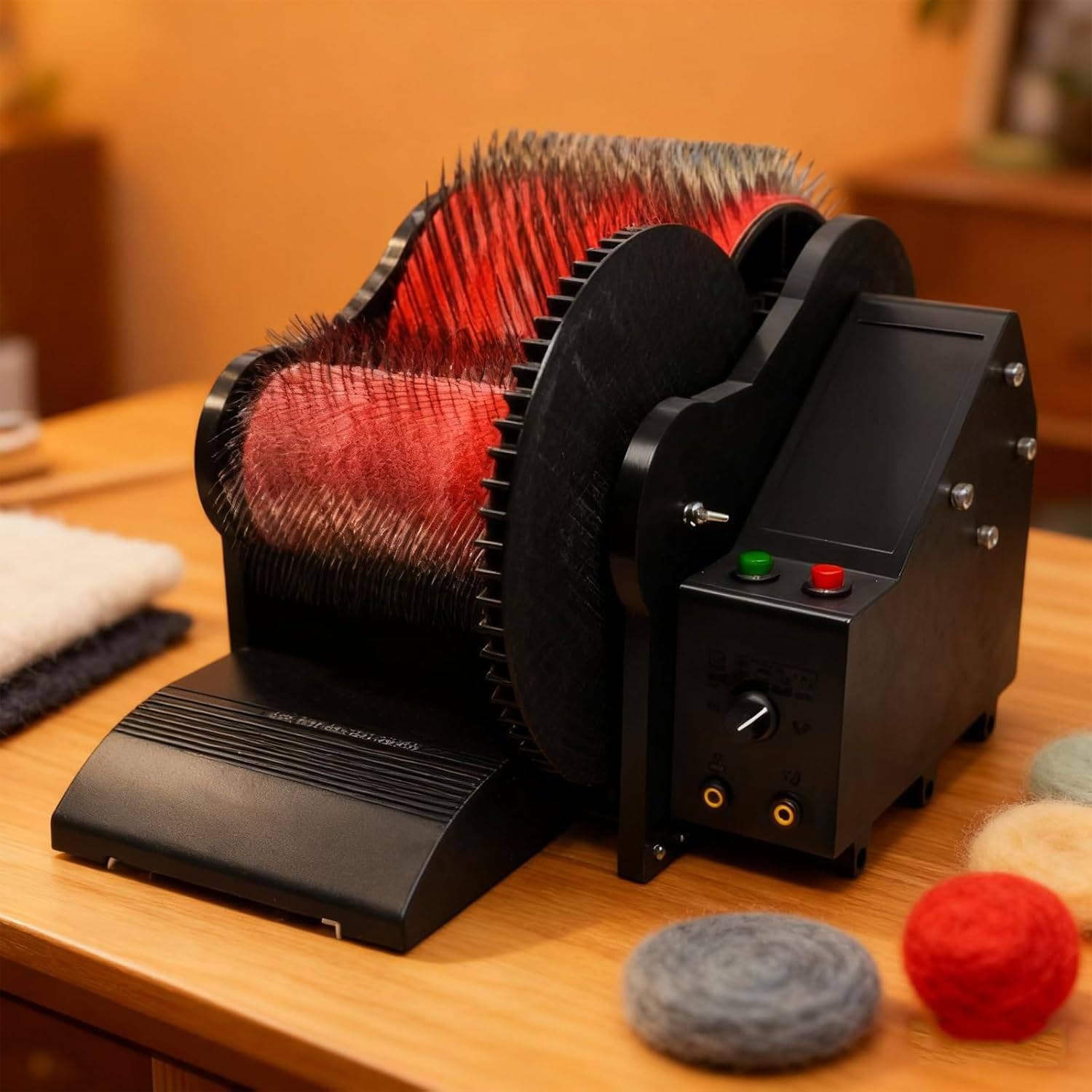 ZIXIAOS Electric Wool Felt Drum Carder, Electric Carding Machine, Remove Fiber Impurities, Fast Color Mixing Combing Spinning, Wool Blending Wheel, External Switch Compatible, With Foot Pedal