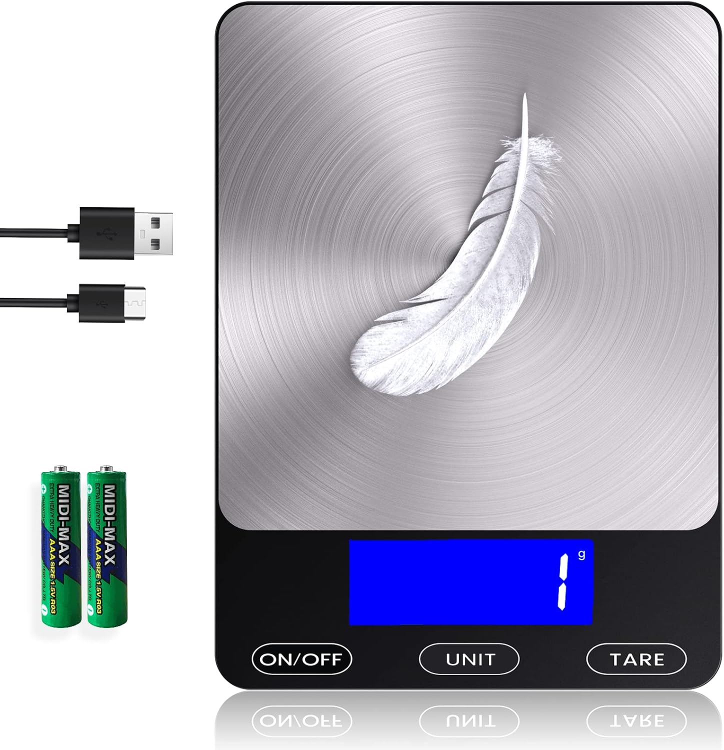 Food Scale -33lb Digital Kitchen Scale for Food Ounces Grams Rechargeable 304 Stainless Steel