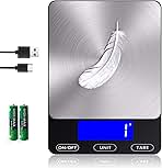 Food Scale -33lb Digital Kitchen Scale for Food Ounces Grams Rechargeable 304 Stainless Steel,Batteries and Type-C Charging | Perfect for Meal Prep, Cooking, and Baking, Black