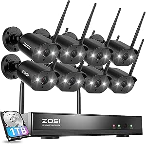 ZOSI Wireless Home Security Camera System, 2K H.265+ 8CH NVR, 8 x 1080P Auto Match WiFi IP Camera Outdoor, Plug-in, Night Vision, 24/7 Record, 1TB HDD asin的图片