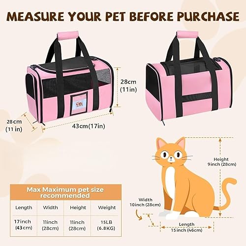 Miniatura 11 de Transportador de gatos, transportador para perros pequeños y gatos medianos, bolsa de viaje para mascotas, cachorros de hasta 15 libras, aprobado