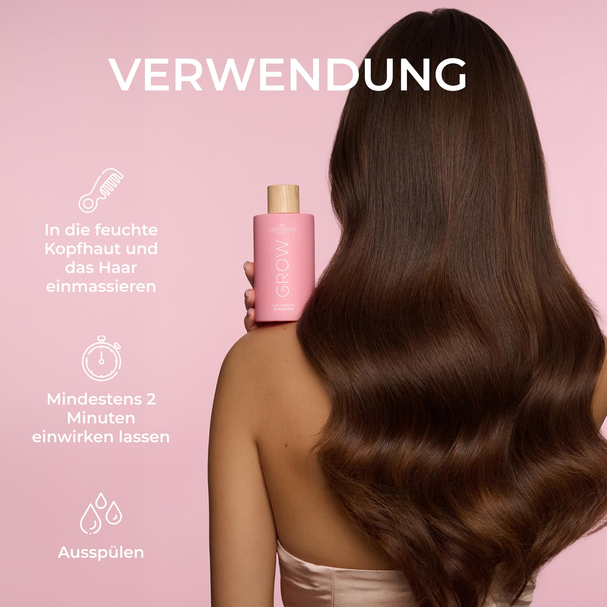 COCOSOLIS GROW Growth & Anti-aging Shampoo für schnelles Haarwachstum, Wachstum der Haare beschleunigen, effektiv gegen Haarausfall, mit Vitamin e und Kerascalp Aktiv-Wirkstoff, vegane Pflege