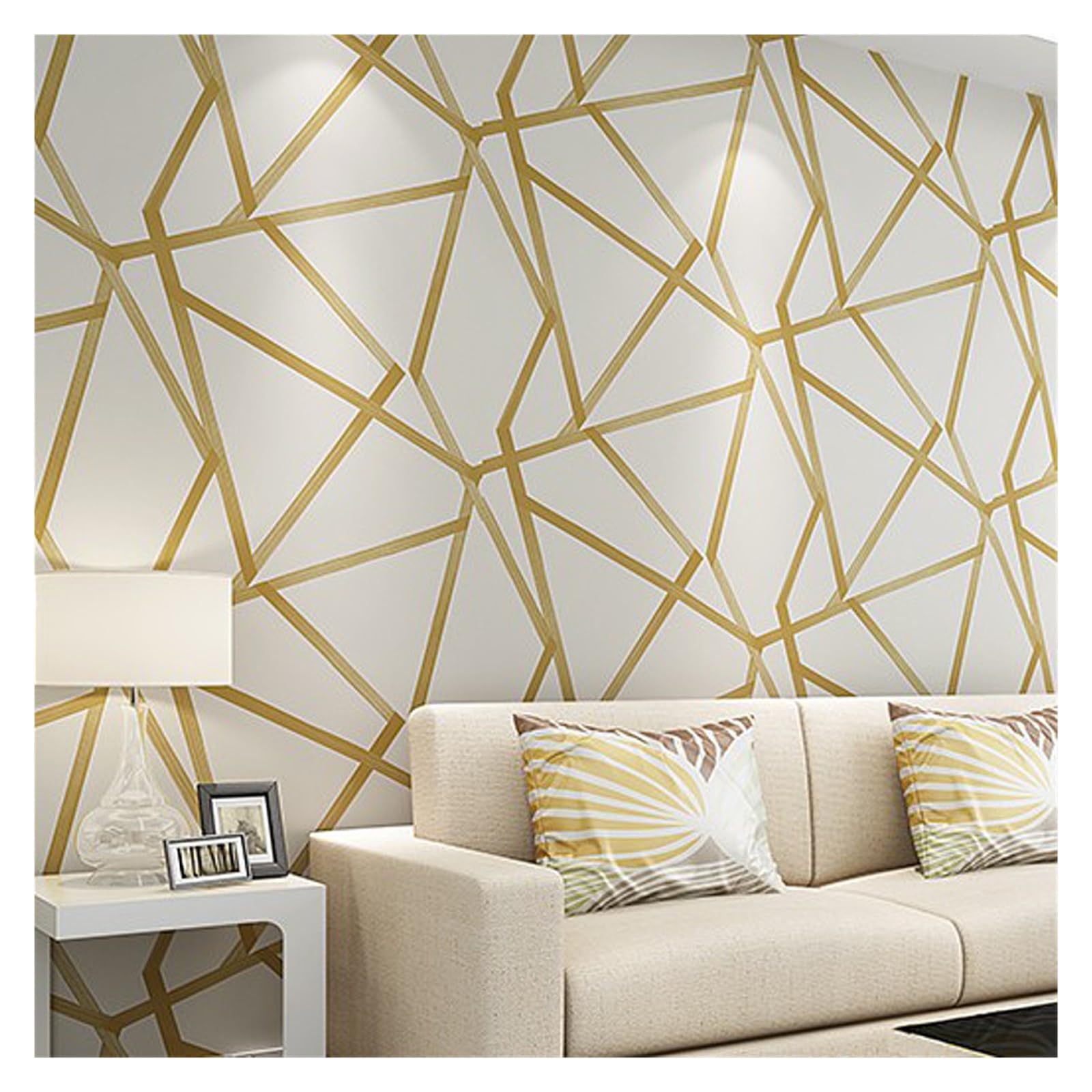 Wwpmnqd 5 Square Meters Wallpaper Simple Geometric Line Non-Woven Wallpaper Abstract Art Light Grey Irregular Stripes For Living Room(Gold)