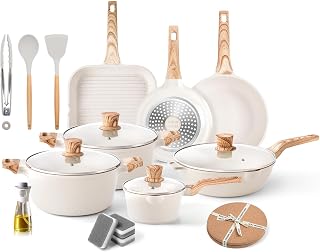 RIOVARM Induction Pots & Pans Set with Lid Granite Non-Stick Coating Kitchen Utensils Set with Grill Pan Kitchen Essentials Set Frying Pan Saucepan Sautous Sauce Pan Spatula