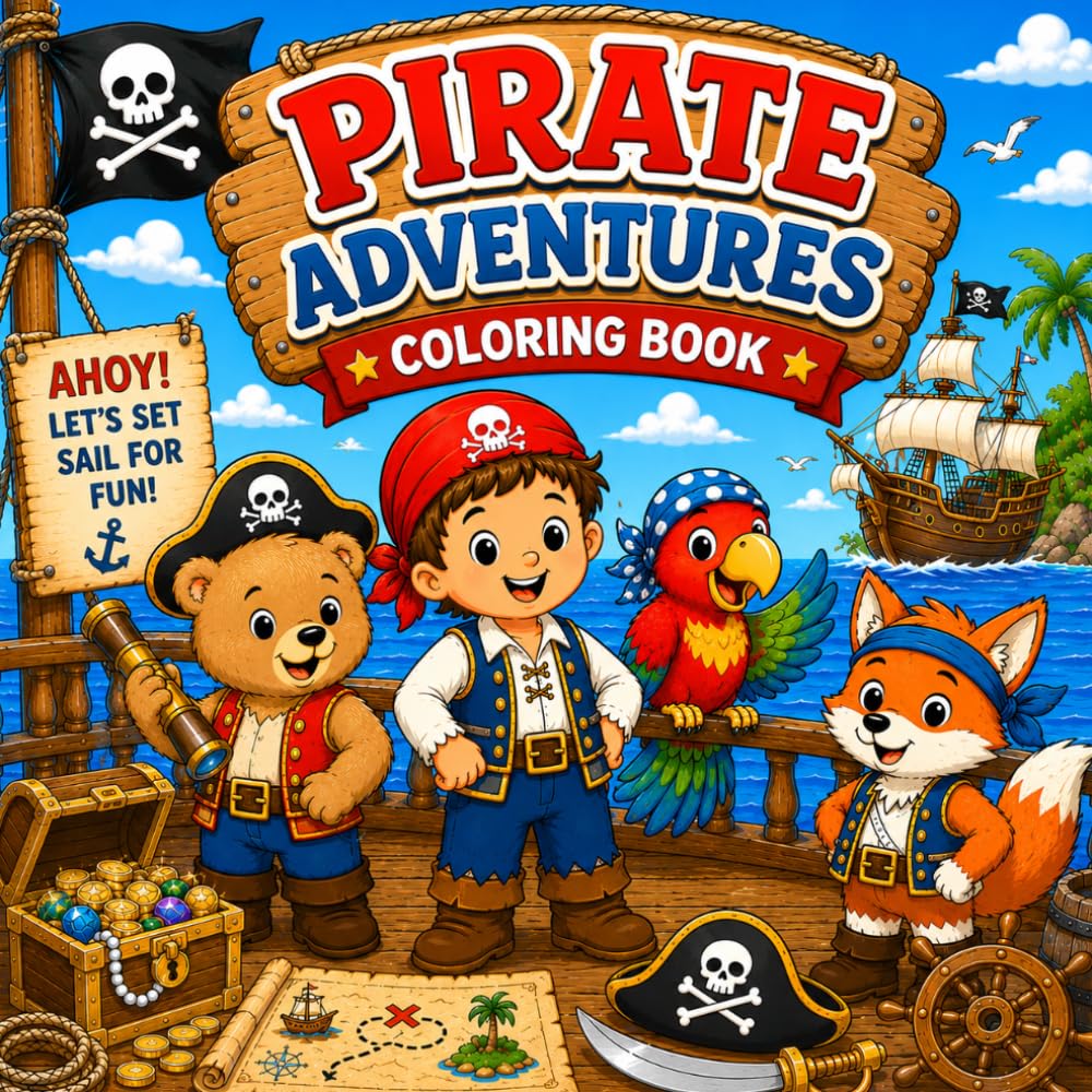 Little Pirate Adventures: A Cute Coloring Book with Captain and Friends Sailing for Treasure and Fun