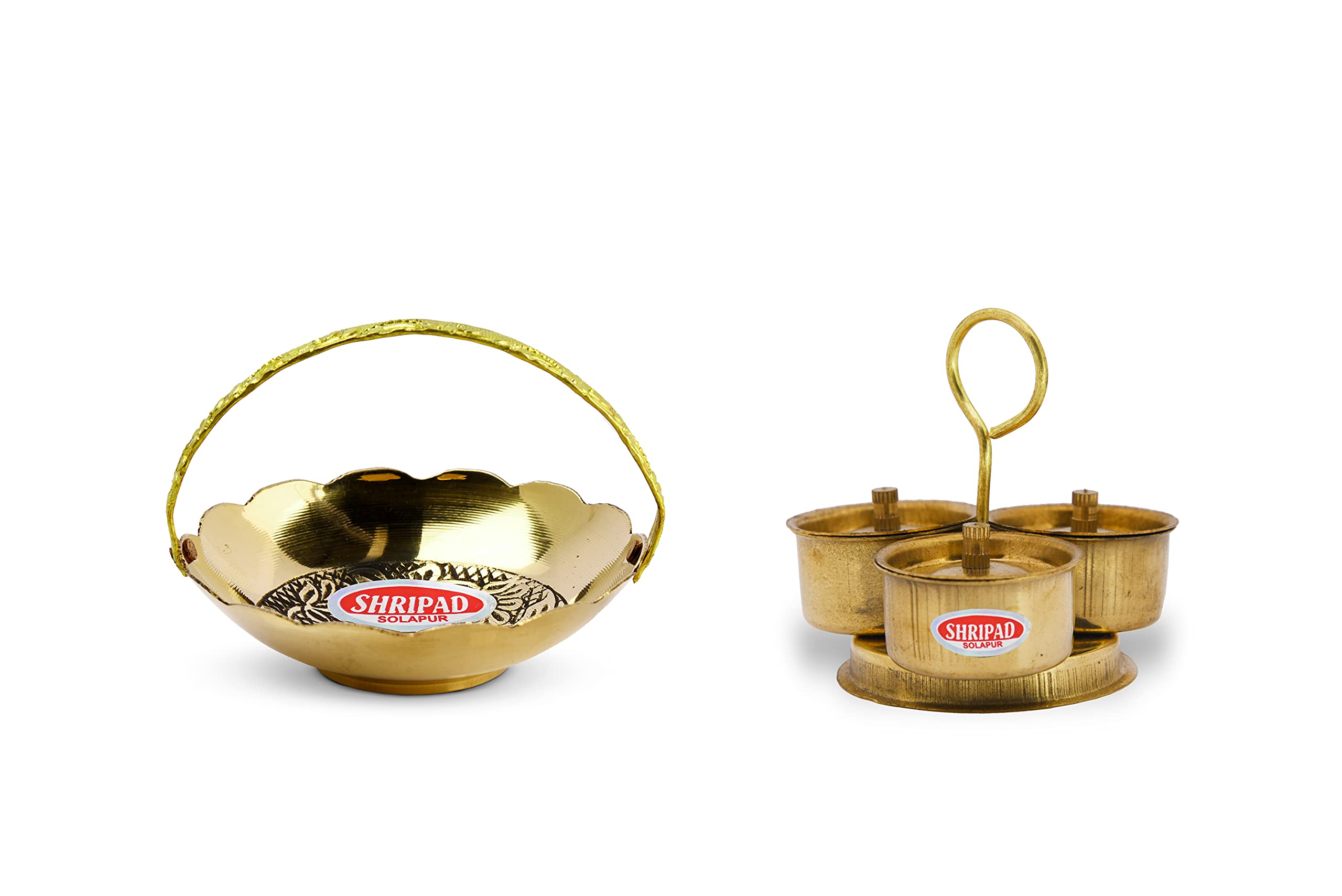 Shripad Steel Home Combo of Miniature Brass Flower Basket and Trimukha Toy Set-image-16