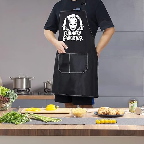 Miniatura 4 de WZMPA Delantal de cocina de gángster culinario divertido, regalos de chef de cocina, delantales ajustables para cocinar con bolsillos para hombres y