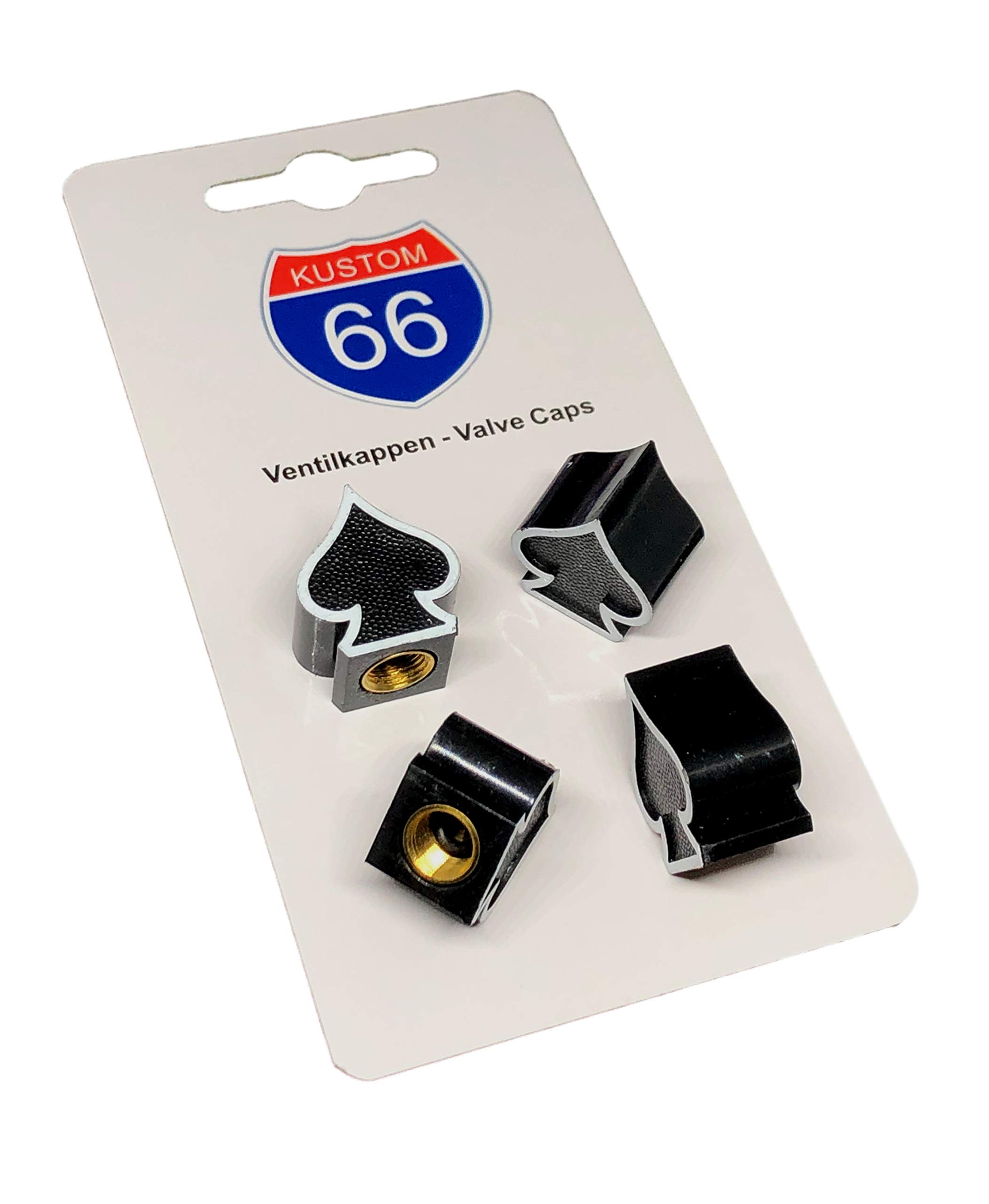 Set of 4 Valve Caps Spades Black for Car and Motorcycle