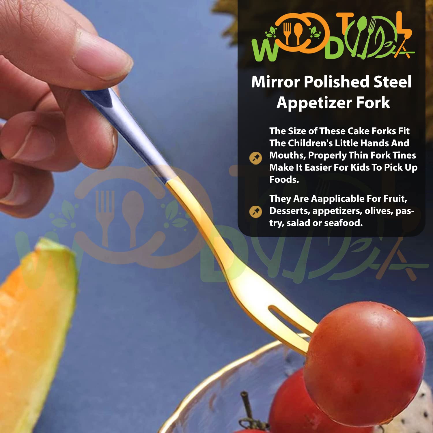 WOODTULA Stainless Steel Mini Fruit Forks - Colorful Dessert Forks - Set of 10, Purple 3