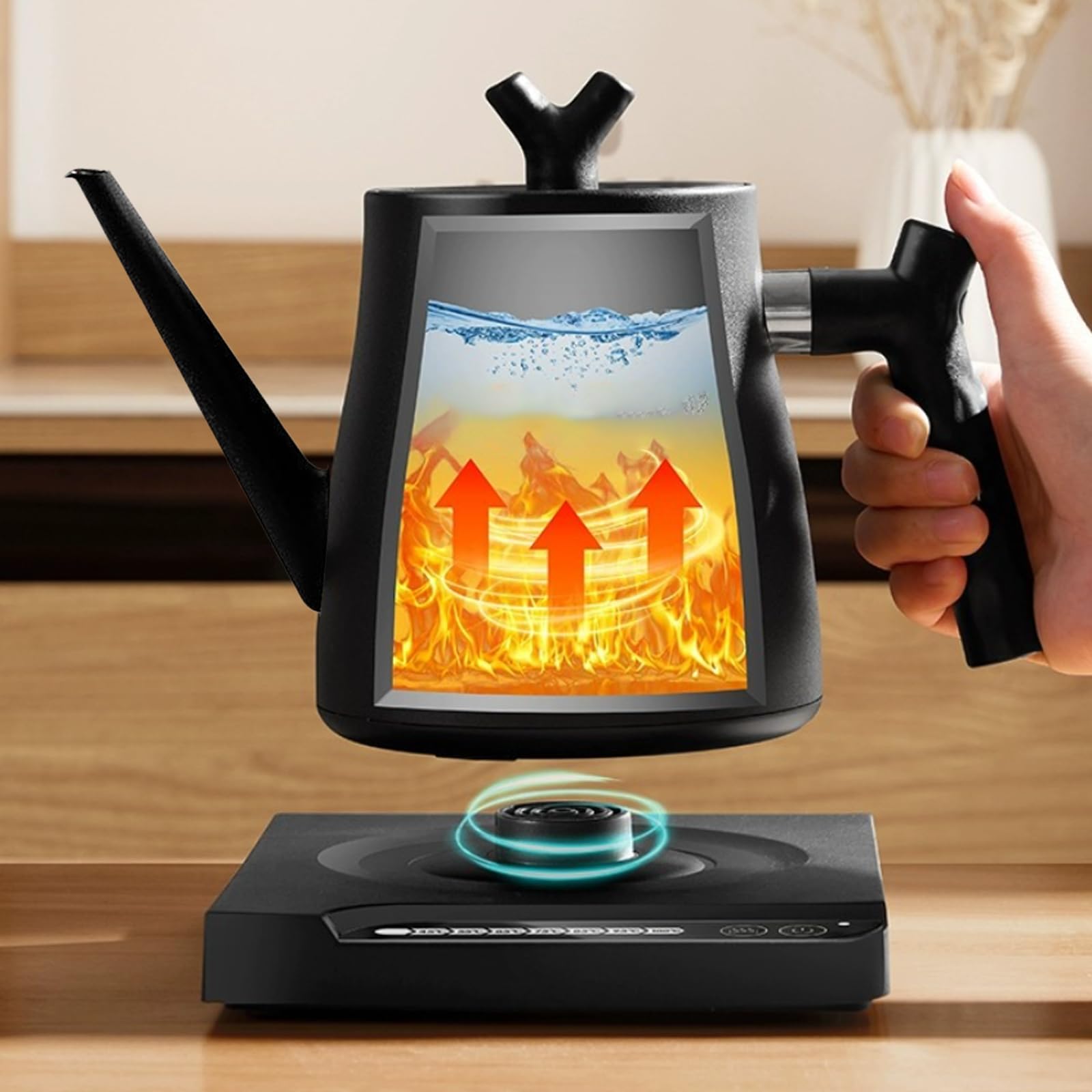 1.5L Teekanne mit Siebeinsatz, Doppelwandig Isolierte Edelstahl Teekannes, Schwarzer Teekanne mit Hitzebeständigem Griff, Thermo Teekannen Isolierkanne Thermoskanne Tee für Tee Teebeutel Kaffee