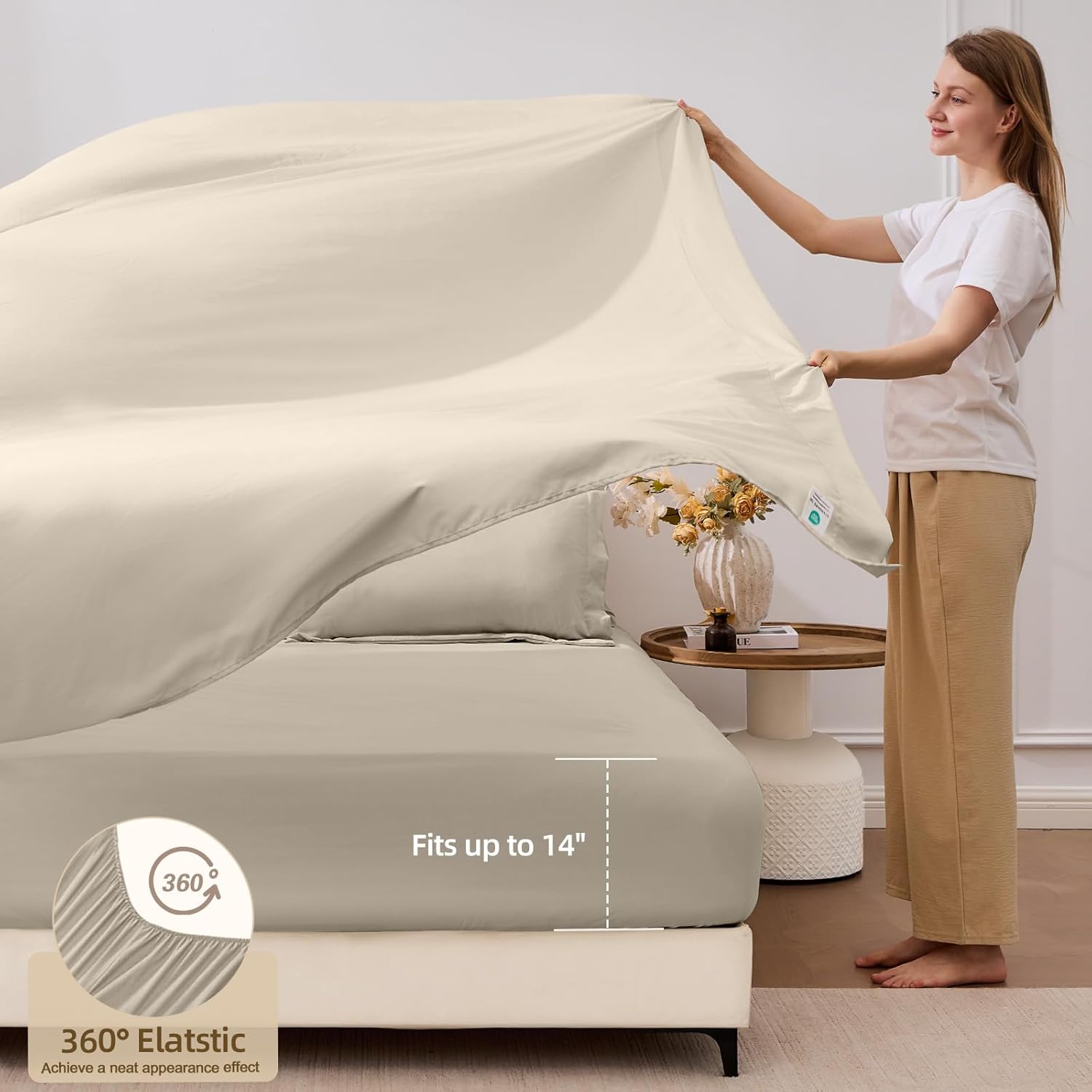 FUANNA 7 Pieces Queen Comforter Set, All Season Bed in a Bag Queen Size, Luxury Soft Bedding Sets with Comforter, Flat Sheet, Fitted Sheet, Pillowcases & Pillow Shams, Oatmeal - Image 4