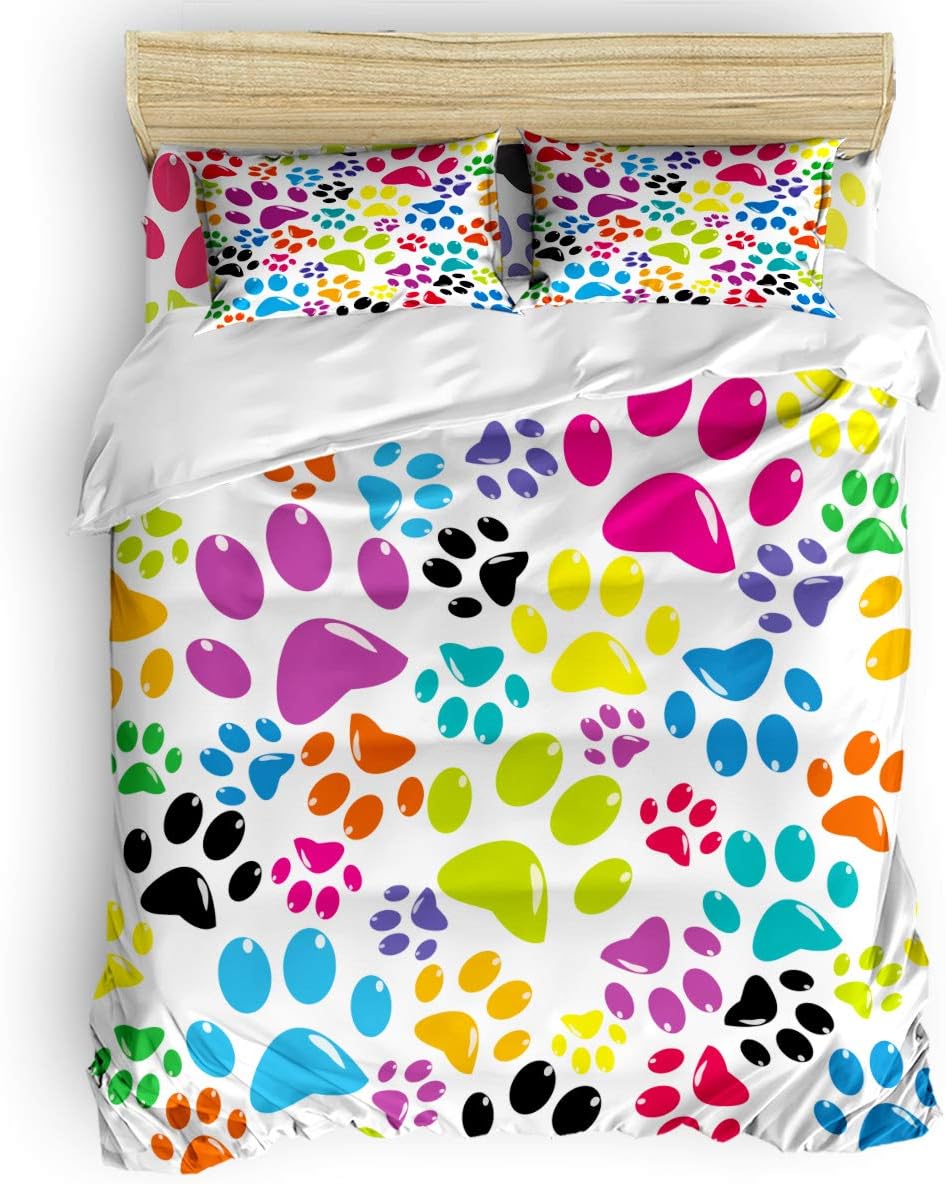 Ocean Party Duvet Cover Queen Size Illustration Bedding Sets Colorful Puppy Dog Paw