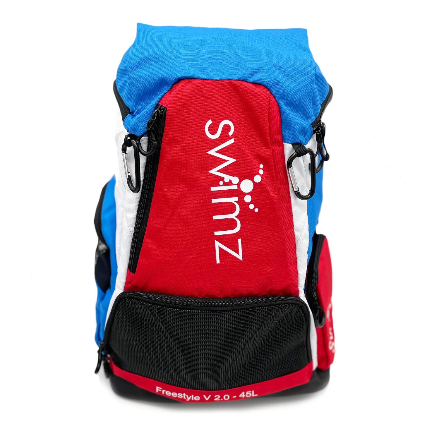 Swimz Freestyle Backpack V2.0 45L Sports/Swim Backpack - Large 45L Capacity Swim Bag (Red/Blue/White)