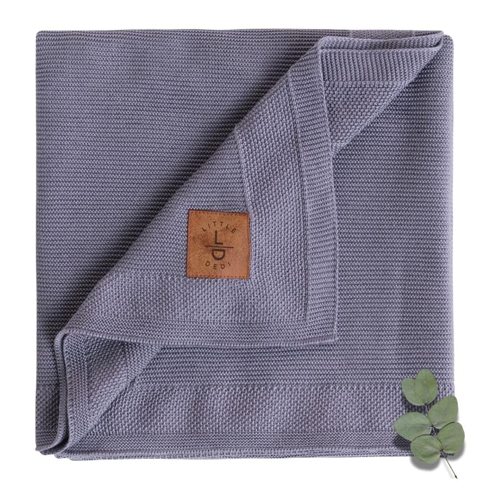 Little Dedi Babydecke aus 100% Tencel™ Seidig Weich, 80 x 100 cm, Blau- Oeko-TEX® 100 Klasse 1, hypoallergen, thermoregulierend und atmungsaktiv - Moderne Strickdecke für Neugeborene und Kleinkinder