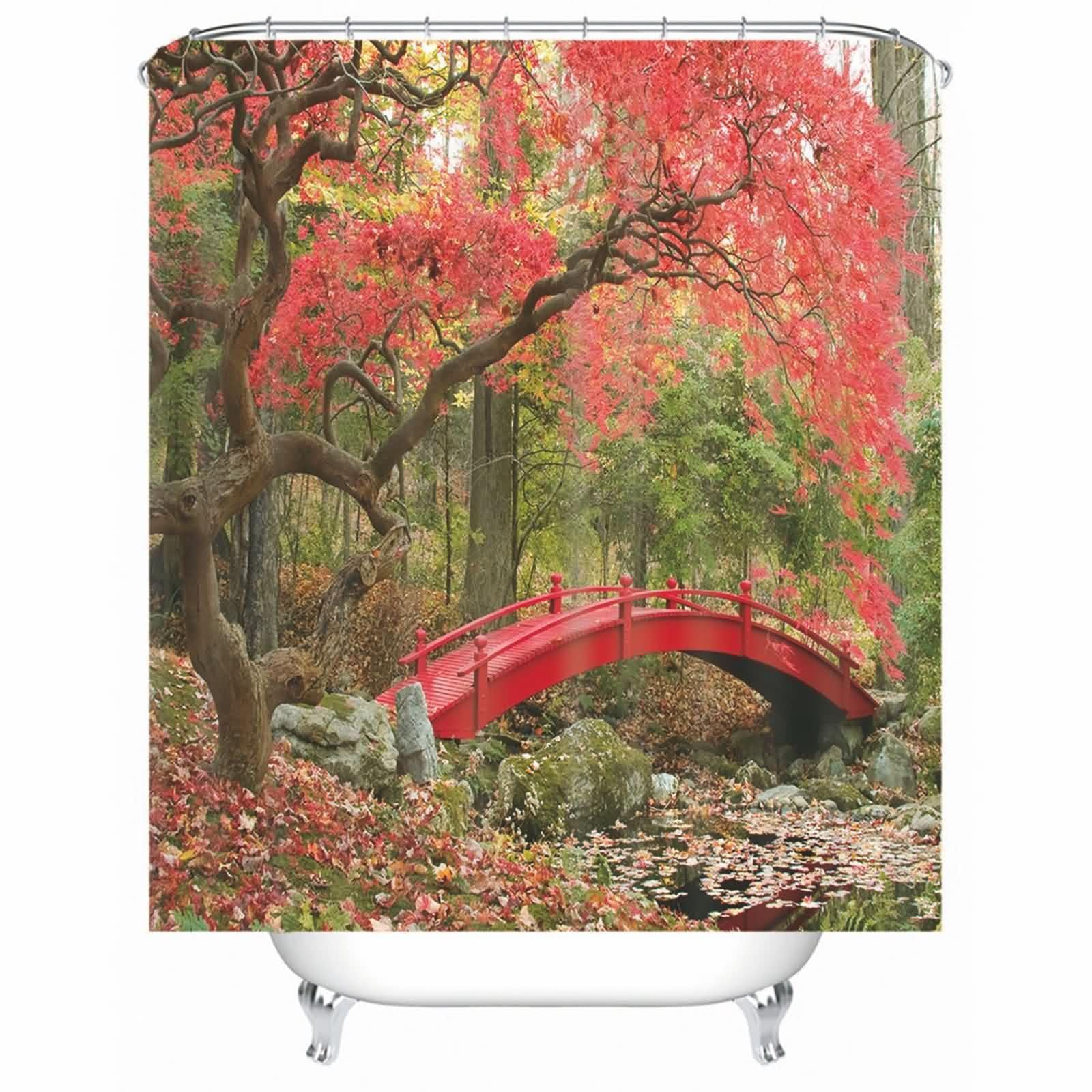 Rideau de douche rose rouge imperméable anti-moisissure en tissu lavable pour baignoire