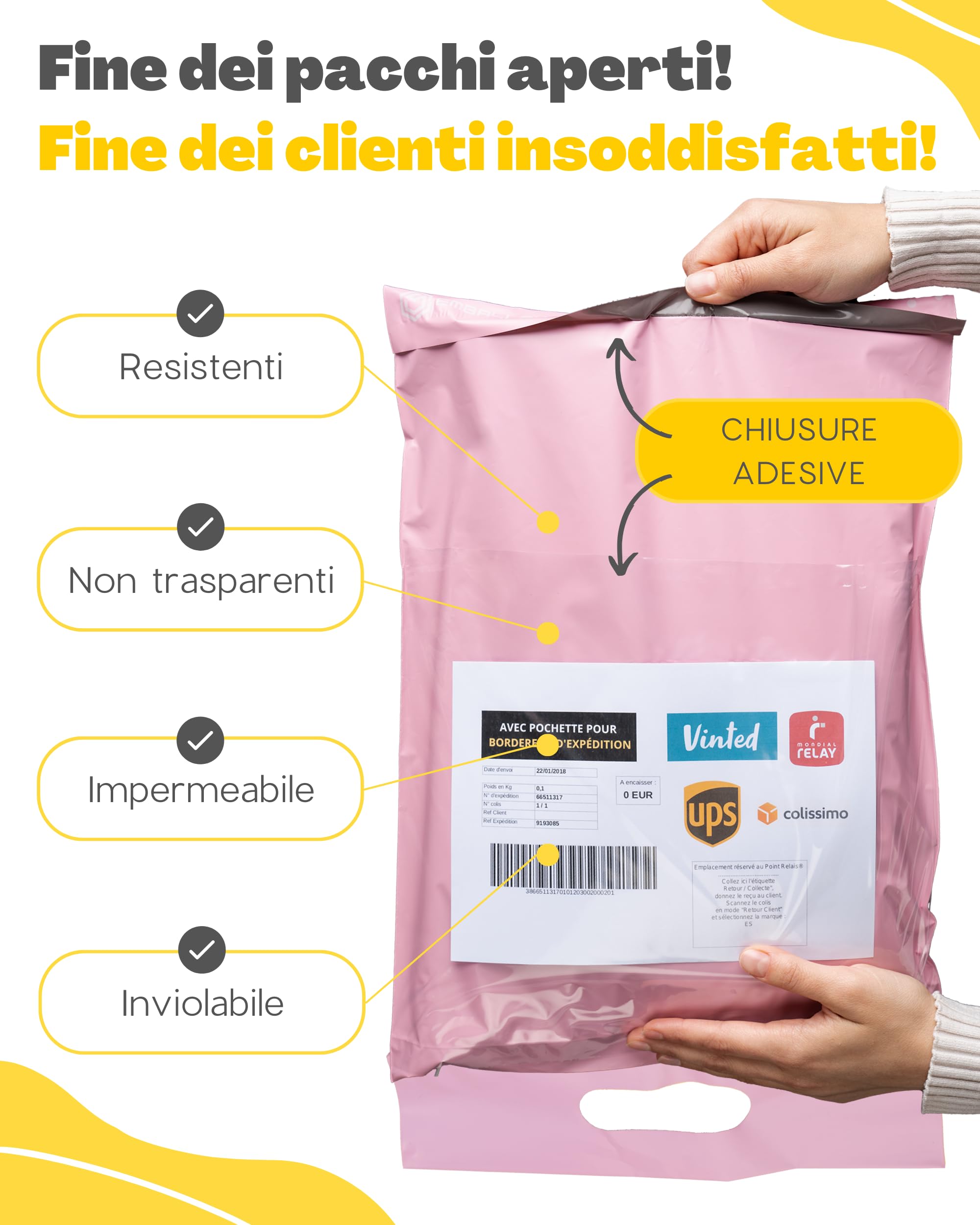 Sacchetti Spedizione in Plastica 40 Buste per Spedizioni Vinted con Tasca per Bollettino 2 Taglie M/XL Non Trasparenti Ultra-Resistenti Pochette Postali con Maniglia