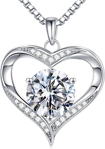 MOOSEA Collares con colgante de corazón de moissanita para mujer, 1-3 quilates de color D VVS1 de plata esterlina 925, regalos de cumpleaños para