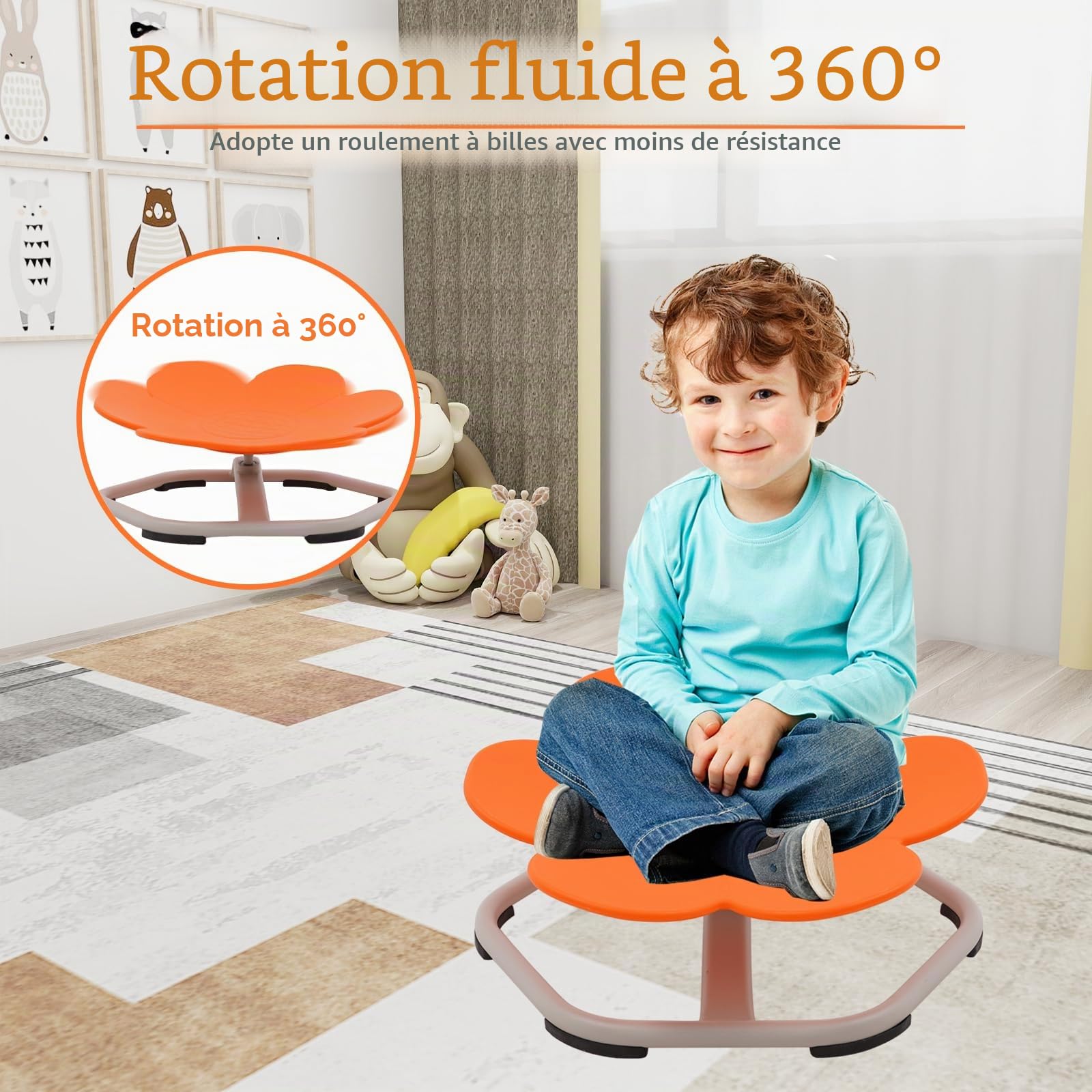 Chaise pivotante sensorielle pour Enfants, siège pivotant à 360°, Coordination et equilibre du Corps Autistes avec Base en métal antidérapante et Assise Confortable