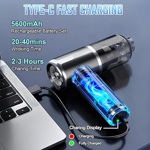 Miniatura 4 de Aspiradora de aire de mano para automóvil, aspiradora inalámbrica recargable de 40000 Pa, mini aspiradora de alta potencia con filtro de acero