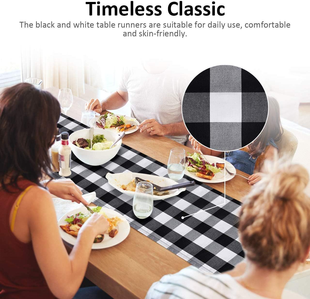 InnoGear Classic Table Runner, 14 x 108 inch Buffalo Check Table Runners Polyester Cotton Black and White Plaid for Indoor Outdoor Parties, Farmhouse, Thanksgiving, Christmas & Gathering, 2 Pack