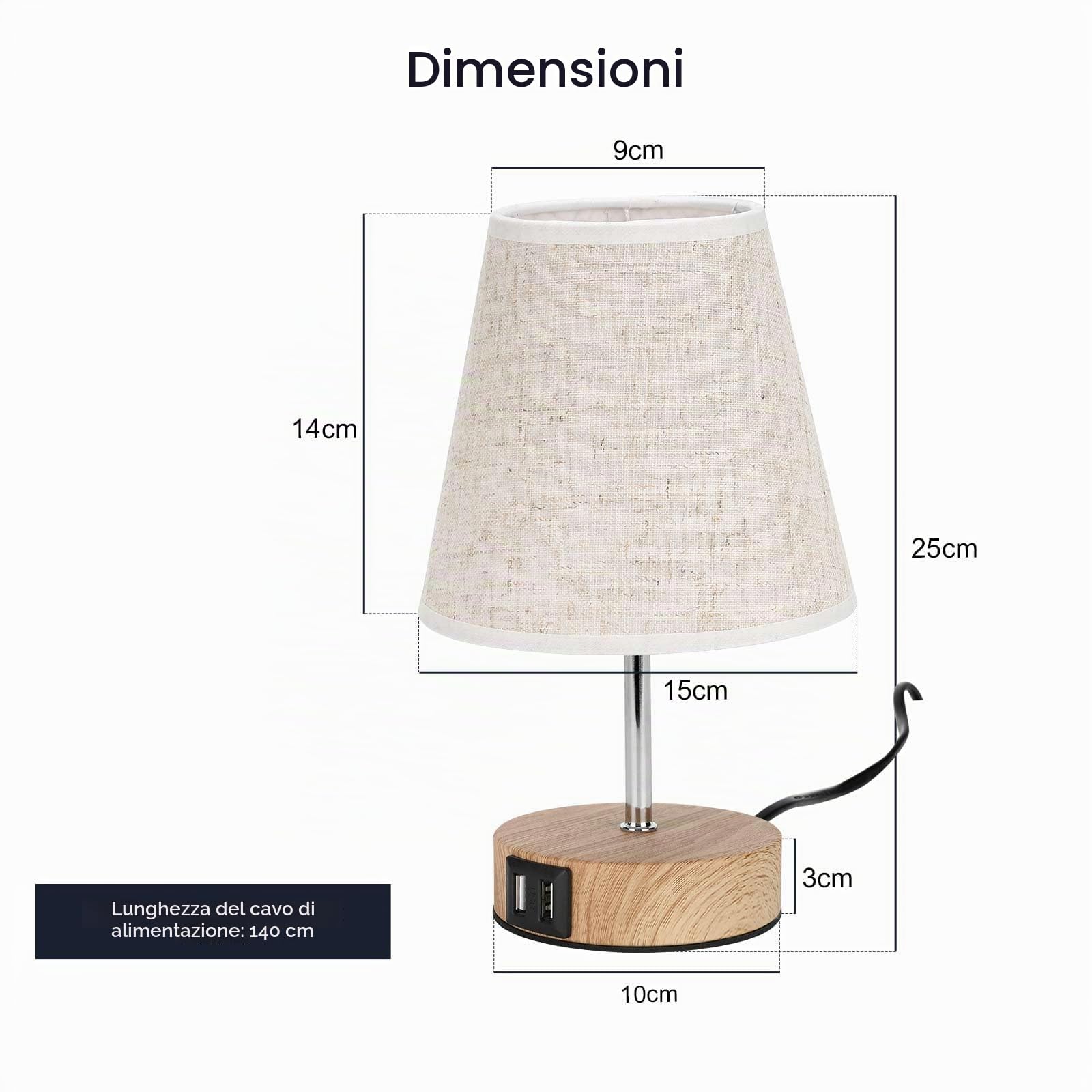 Lightess 2 Pezzi Abat Jour da Comodino Lampada Letto Touch Dimmabile USB | Lampada da Comodino Touch Dimmabile, 2 Porte USB, Paralume in Tessuto, per Camera da Letto Soggiorno