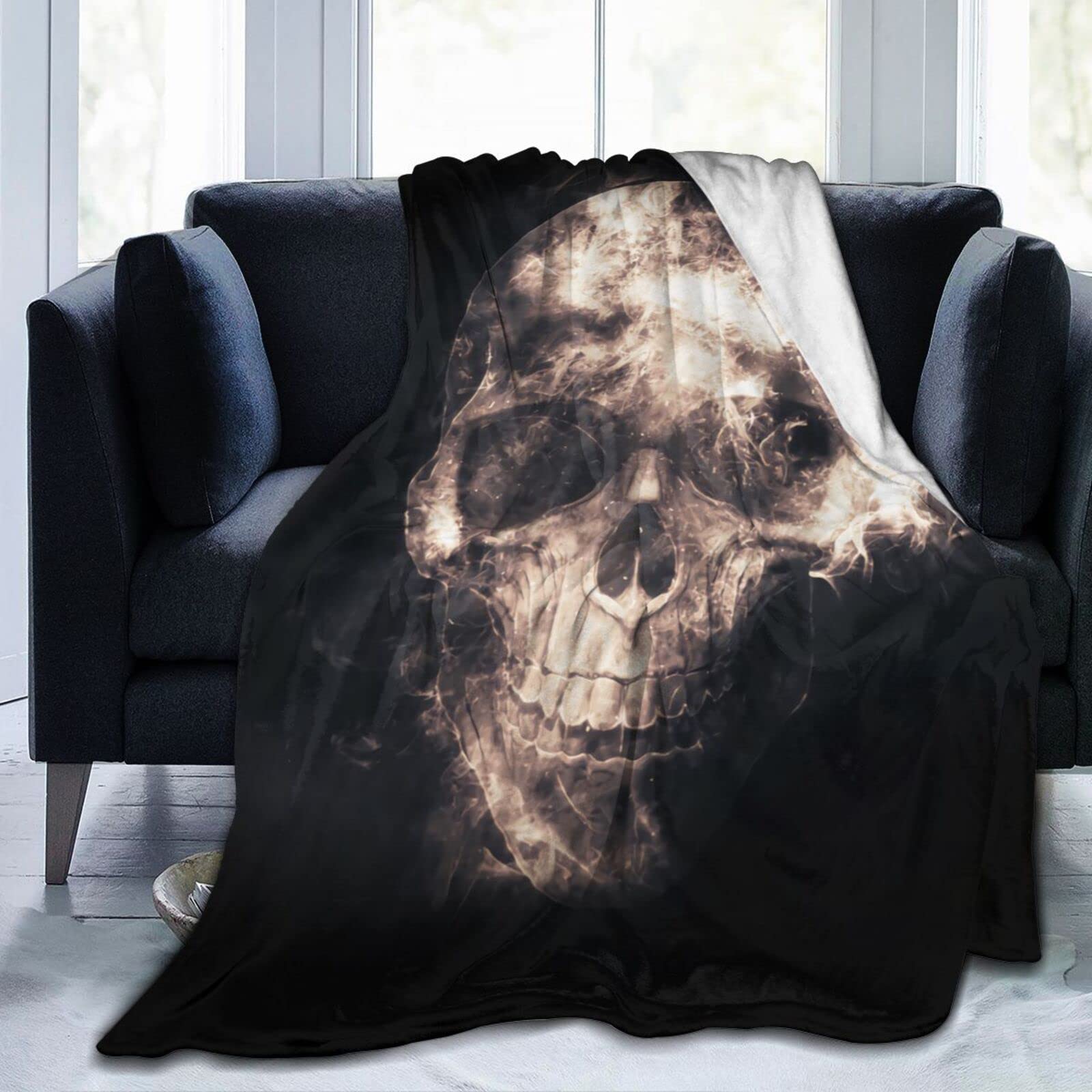 Lsjuee Skull Throw Blanket Warm Cozy Blankets Lightweight Soft Flannel Horror Halloween Blanket for Sofa Couch Bed Office 80"X60"