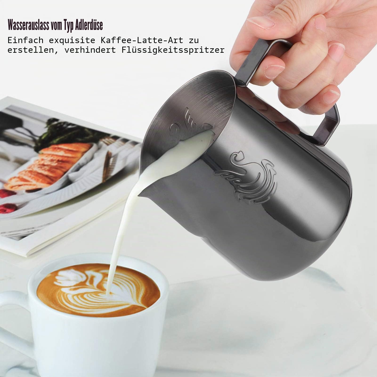 400ml Milchschaumkrug, Edelstahl Barista Milchkännchen Milchbecher Krugbecher Becher für Barista Steam Cappuccino Latte Art