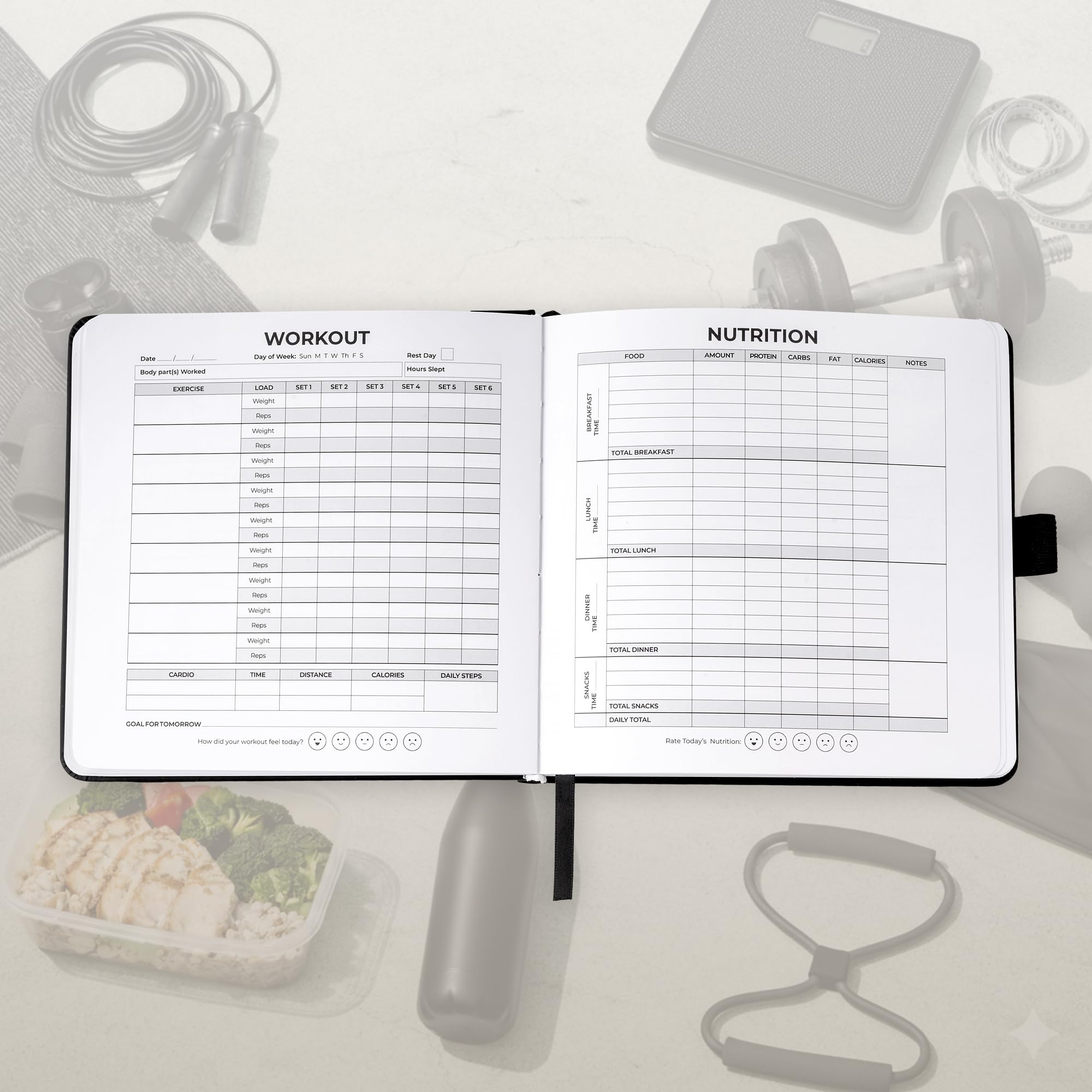 Ćwiczenia + dziennik żywieniowy, 12-tygodniowy monitor fitness, dziennik ćwiczeń, planer ćwiczeń i dziennik żywności dla mężczyzn i kobiet, codzienny trening, dieta, podnoszenie ciężarów