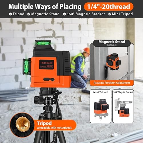 Miniatura 4 de Takamine Nivel láser de 12 líneas autonivelante 3x360 3D con línea cruz verde para construccióncolgado de cuadros, control remoto, batería