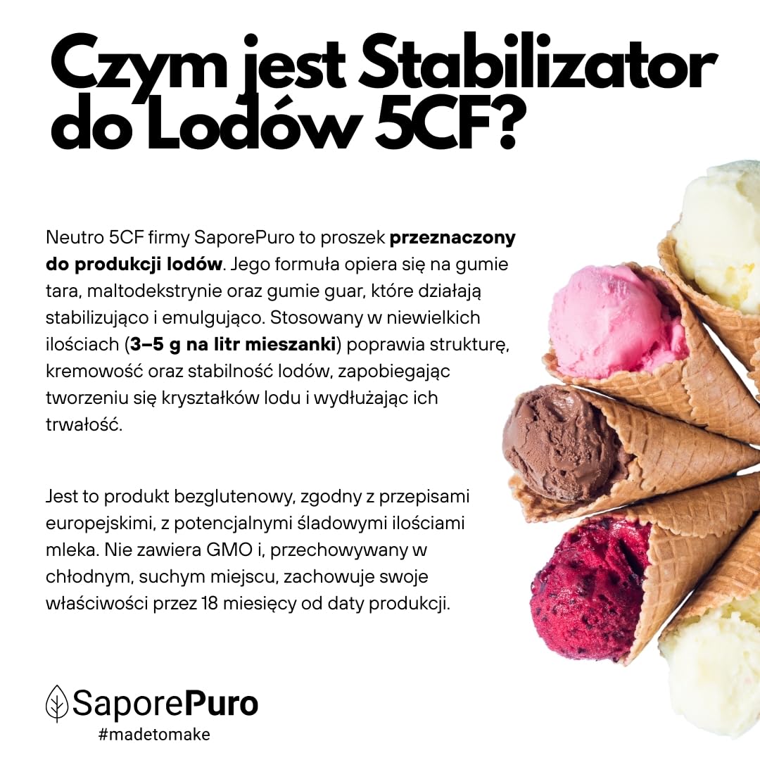 Saporepuro STABILIZATOR DO LODÓW I SORBETU z Mąką Tara i Guar - 250 gram