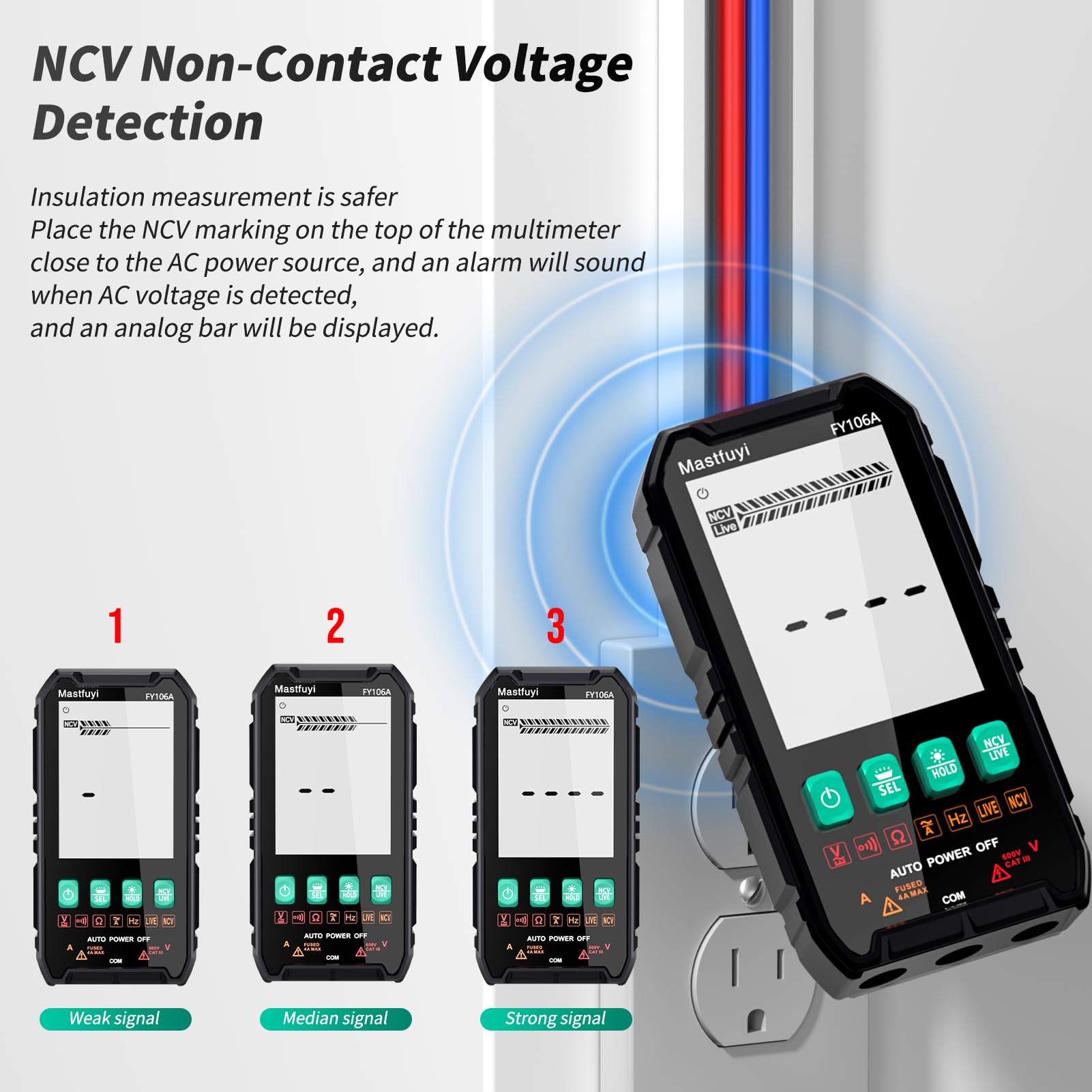 Multimetro Digitale, Multi-Tester NCV, Tester Elettrico Compatto e Intelligente, Auto-Range, Protezione da Sovraccarico, Vero Rms 4000, LCD Retroilluminato, Corrente/Tensione AC/DC, Continuità