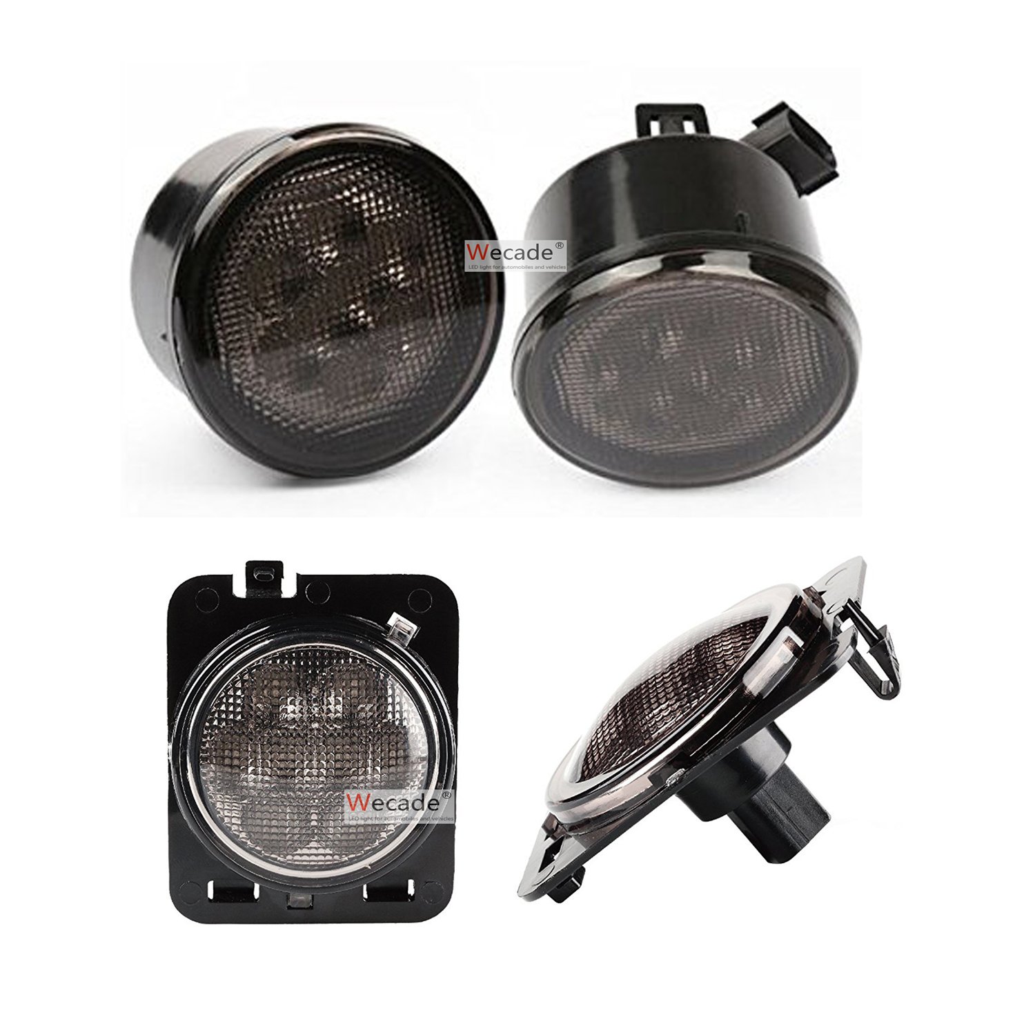 Wecade Smoke Lens Yellow LED Front Replacement Turn Signal Light & Fender Side Marker Light Assembly for 2007-2017 Wrangler JK JKU