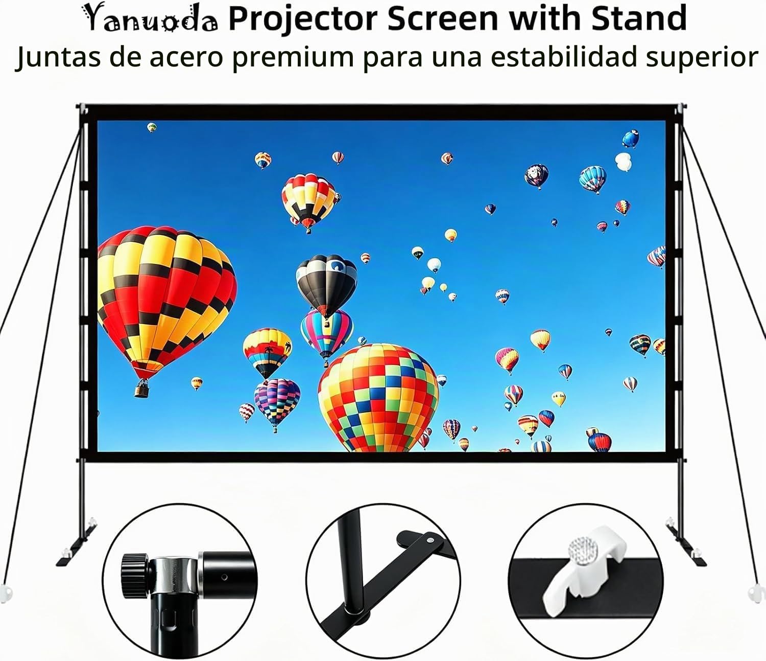 Pantalla de Proyector 120" con Soporte Reforsado - 4K HD 16:9 Anti-Arrugas, Montaje Rápido, para Interior/Exterior, Cine en Casa, Terraza y Eventos