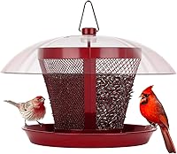 Vista 10 de Kingsyard Comedero para pájaros para exteriores, de malla metálica de doble uso, con cúpula doble resistente a la intemperie, capacidad de semillas