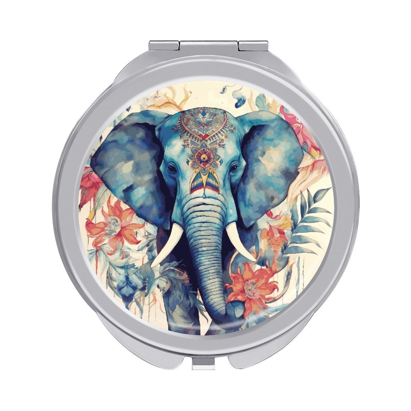 JTREHY Peacock Feathers Elephant Makeup Mirror Silver Mirror Surface Folding Makeups Mirrors Lightweight Durable Looking Glass for Suitable Traveling Handbag and Purses