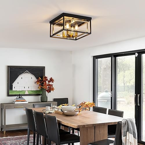 Miniatura 2 de Lámpara de techo moderna de montaje empotrado, 4 luces de metal cerca de la lámpara de techo, lámpara industrial ajustable de oro negro, lámpara de