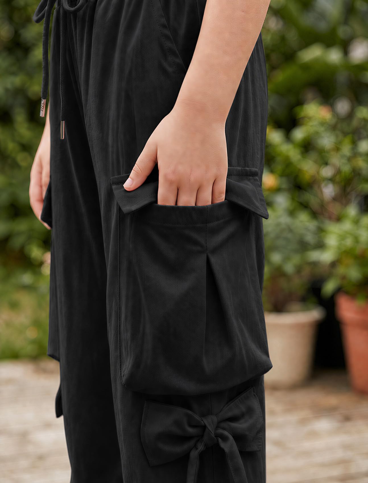 JiAmy Pantalones cargo holgados para niñas, cintura elástica con lazo, pierna ancha, transpirables, Y2K, pantalones deportivos casuales para verano, para baile, escuela, jugar, 5-14 años